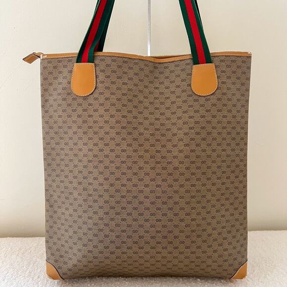 GUCCI Micro GG Sherry Line Canvas and Leather Tote - Picture 3 of 12